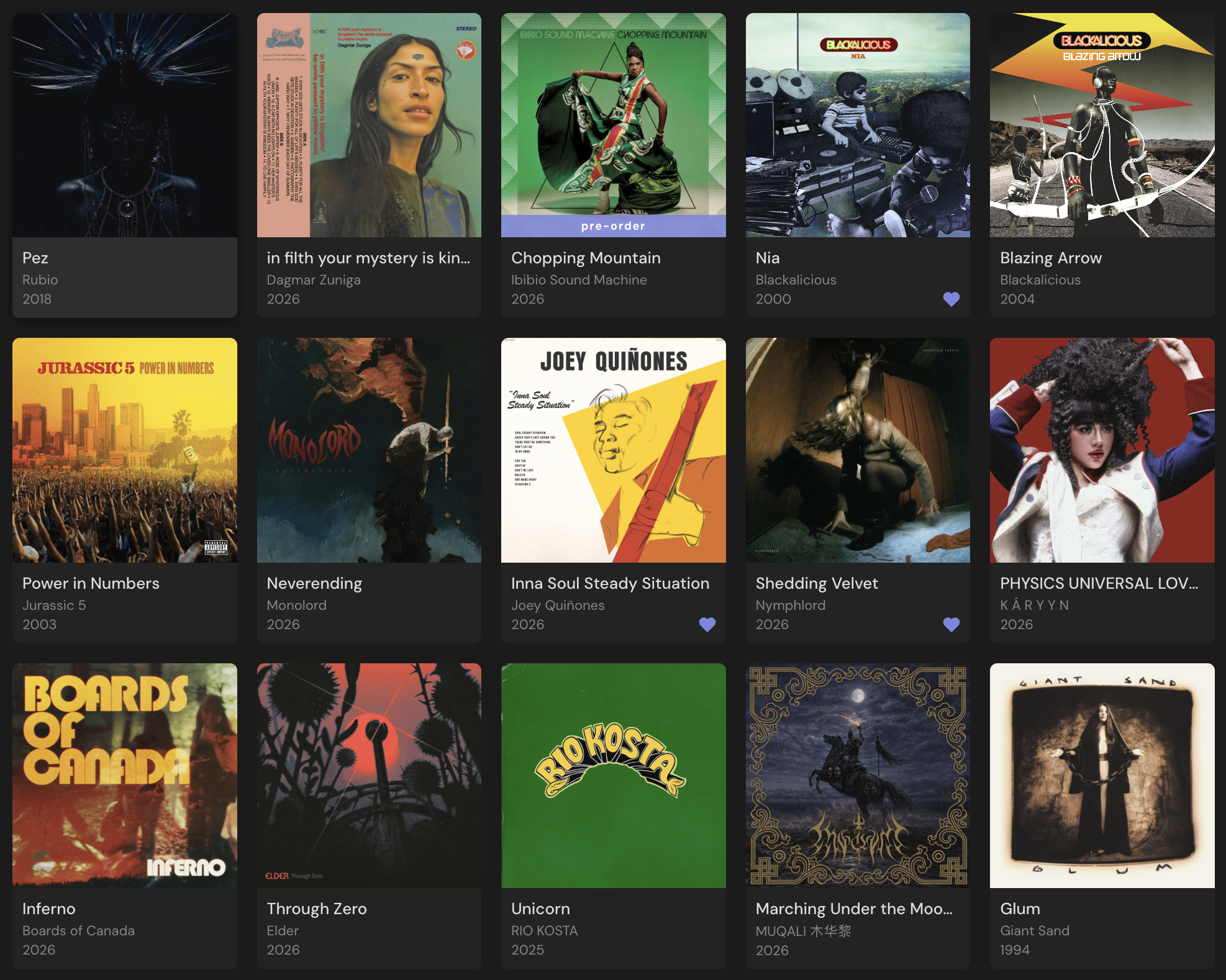 Kamp library view showing album art grid