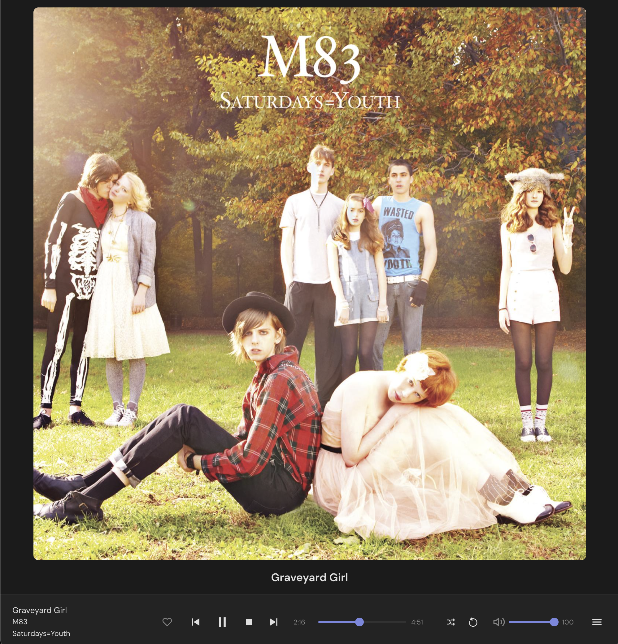 Kamp now playing view with full-screen album art